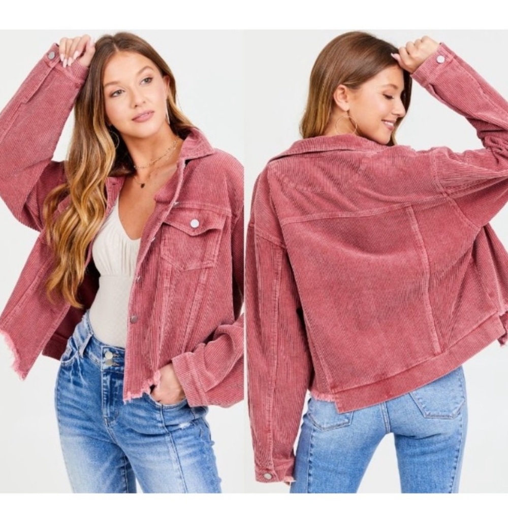 Altar'd State Brienne Shacket Jacket Women's Pink Corduroy
Raw Hem Size Medium